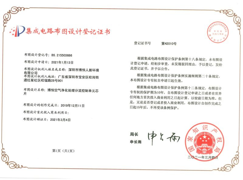 博恒空气净化处理分流控制单元芯片
